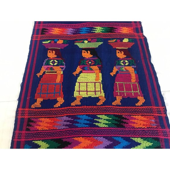Vtg 1971 Hand Woven Guatemala Textile Art Hung On Sugar Cane 3 Women Multi Color - Picture 8 of 10